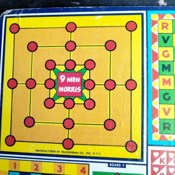 Transogram 9 Men Morris Checkers Game Board Card 2 Sided Vintage 1955 - Picture 3 of 9